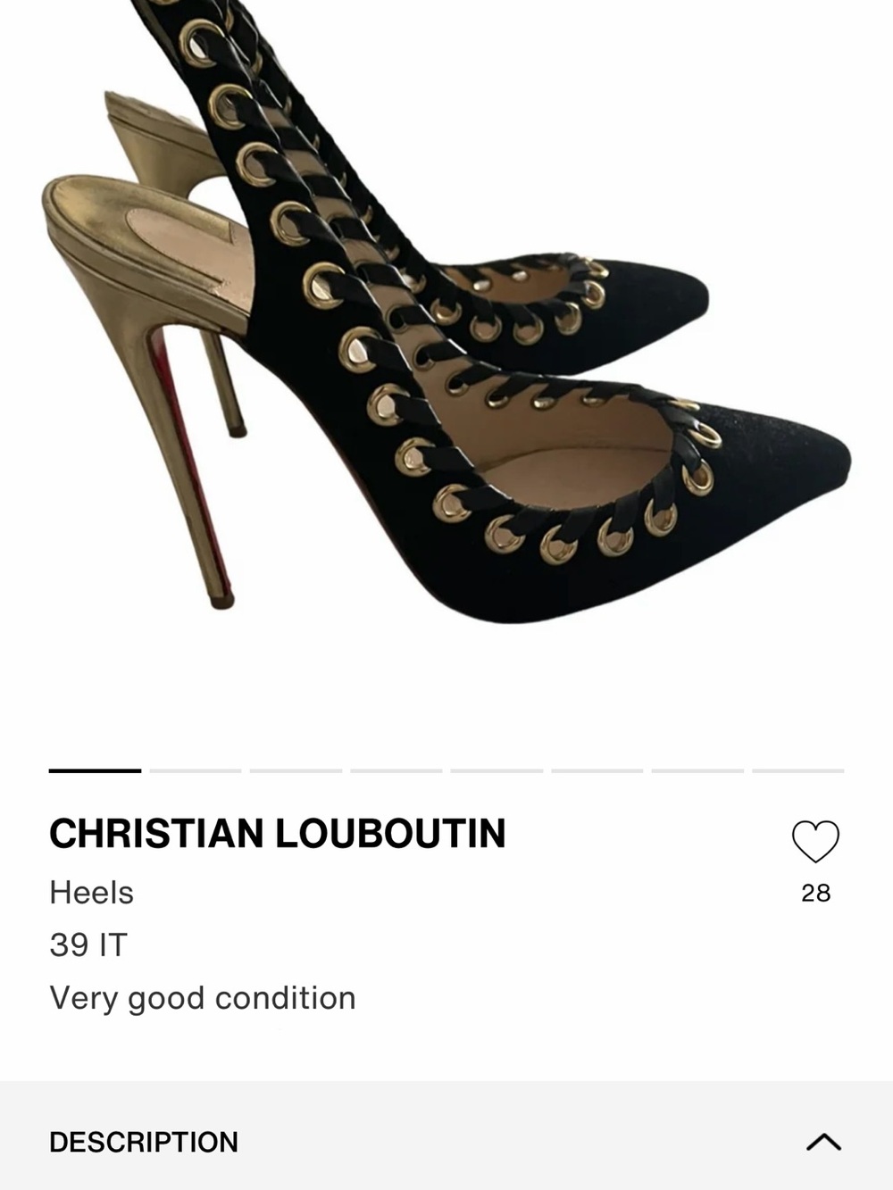 Christian Louboutin Black Suede Slingback Pumps with Gold Eyelet Trim
